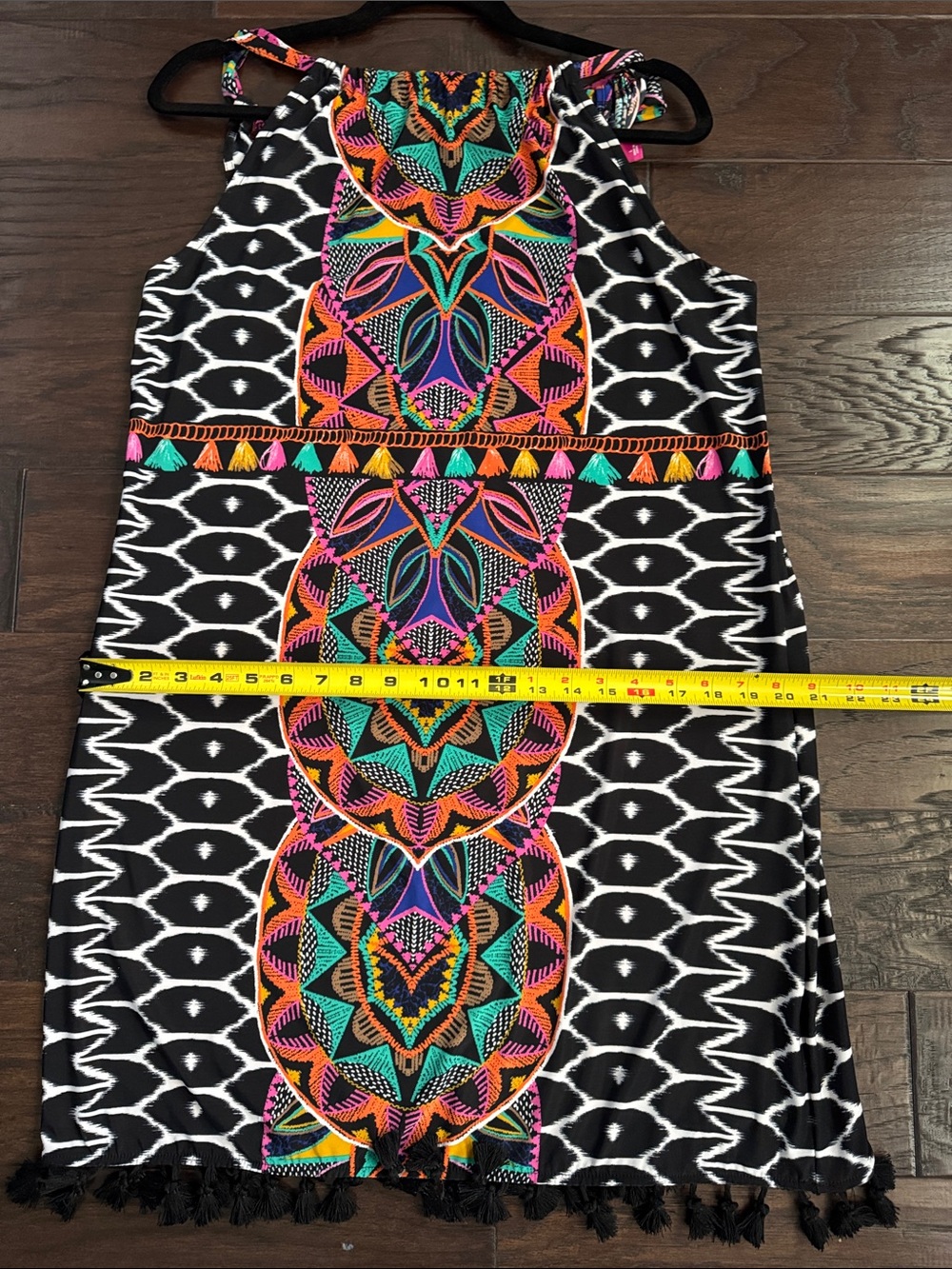 INC International Concepts Mini Dress Black Large Halter with Neon Tribal Motif - Picture 8 of 11